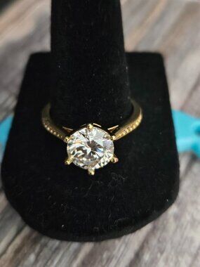 Moissanite Solitaire Engagement Ring 3ct Diamond Equivalent in 18K Gold Finish